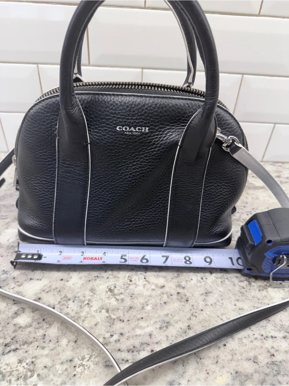 Coach Black Pebbled Leather Dome Satchel with Silver Hardware